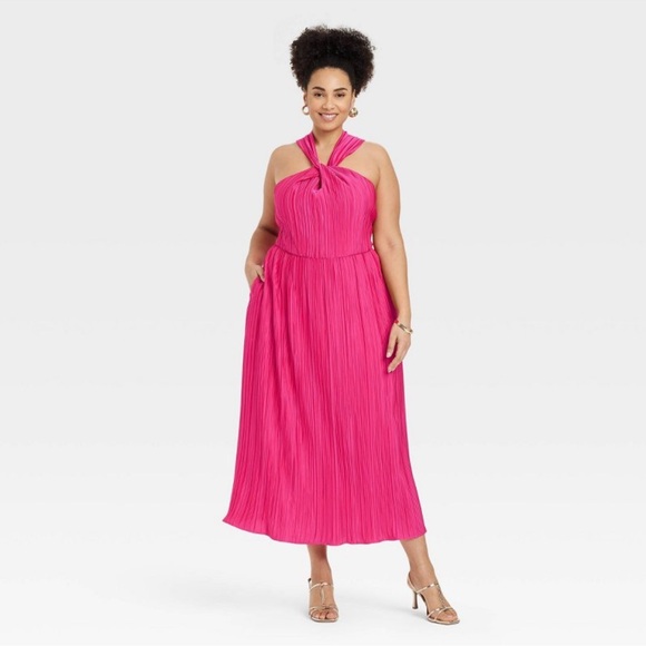 NWT Women's Halter Midi Dress - A New Day Hot Pink - Picture 5 of 8